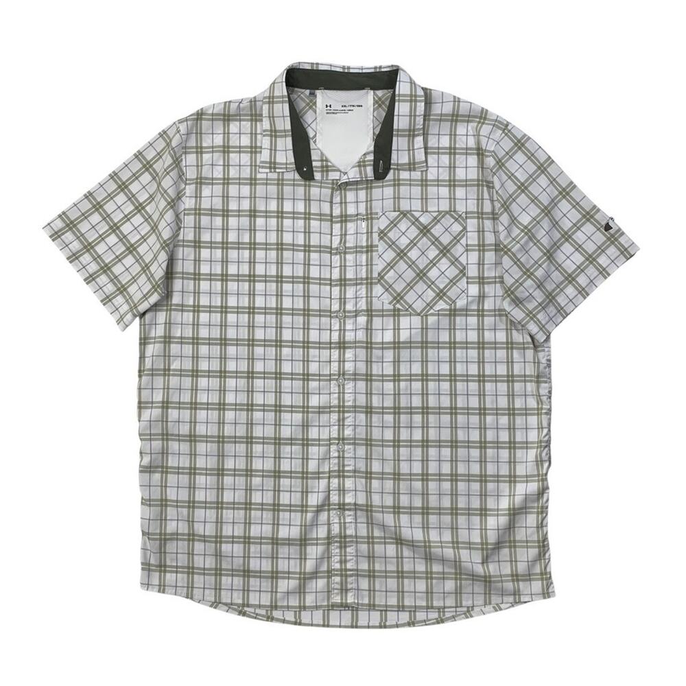 Under Armour Shirt Mens 2XL Fitted White Herb Green High Tide Plaid Fishing